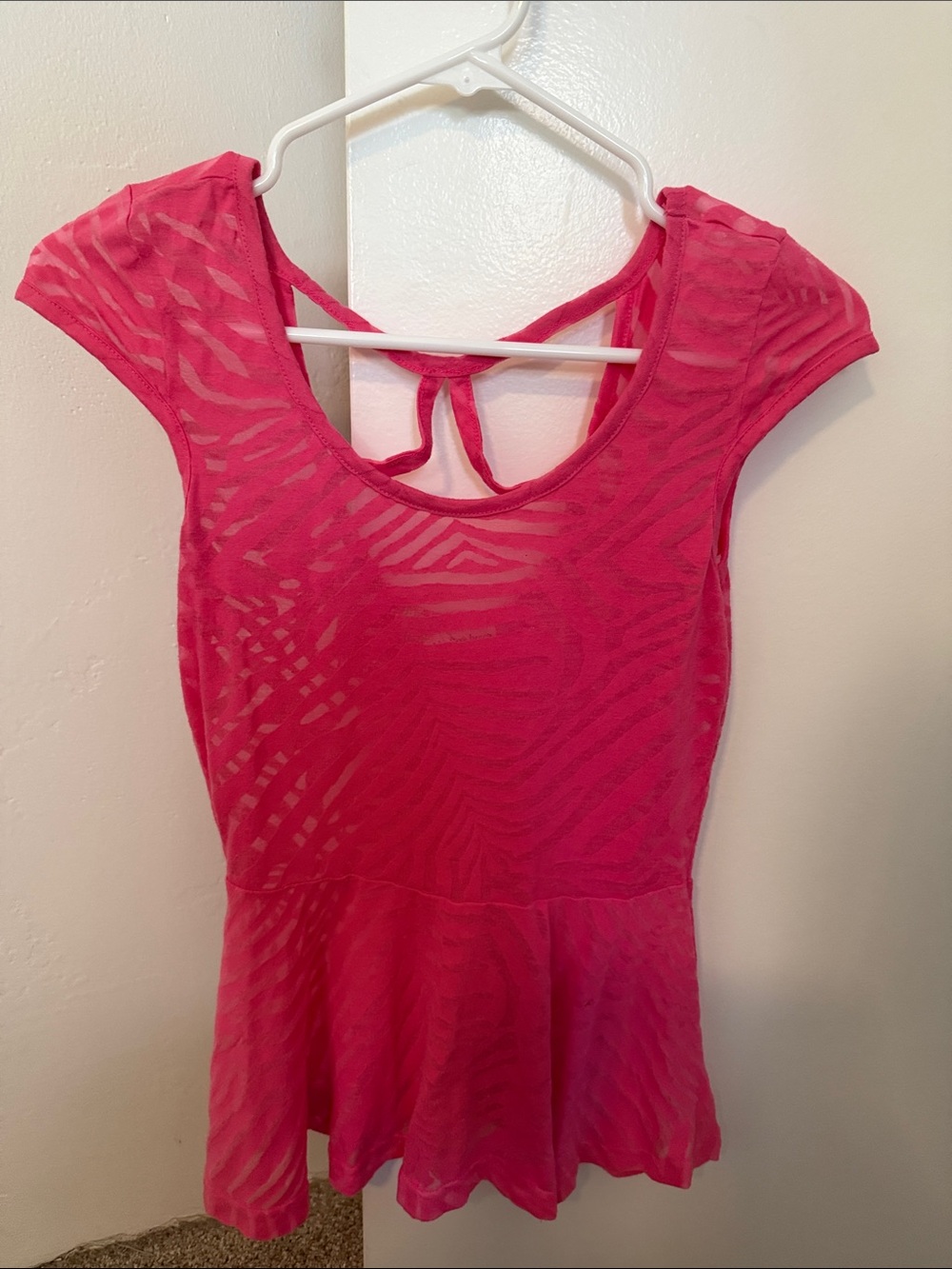 Hot Pink Short Sleeve Peplum Shirt